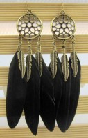 Pendientes Etnico Pluma - Negro