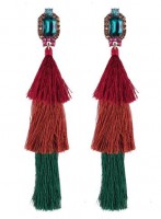 Pendientes de Flecos Tricolor - Burdeos-Marron-Verde
