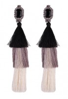 Pendientes de Flecos Tricolor - Negro-Gris-Blanco
